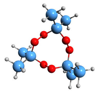  3D image of Acetone peroxide skeletal formula - molecular chemical structure of Triacetone triperoxide isolated on white background