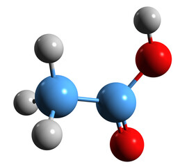  3D image of Acetic acid skeletal formula - molecular chemical structure of  ethanoic acid isolated on white background