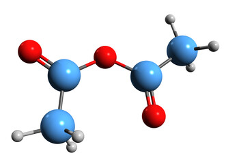  3D image of Acetic anhydride skeletal formula - molecular chemical structure of  ethanoic anhydride isolated on white background