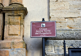 sign for tourists church holy souls in purgatory seventeenth century Enna Sicily Italy
