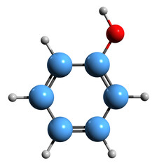 Obraz premium 3D image of Phenol skeletal formula - molecular chemical structure of carbolic acid isolated on white background