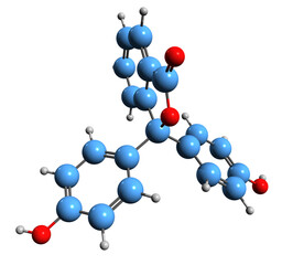  3D image of Phenolphthalein skeletal formula - molecular chemical structure of  acid–base titration indicator isolated on white background