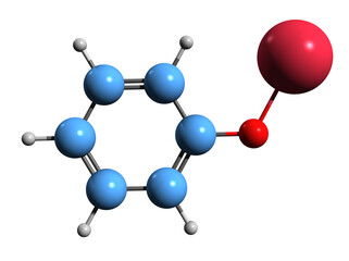  3D image of Sodium phenoxide skeletal formula - molecular chemical structure of Sodium phenolate isolated on white background