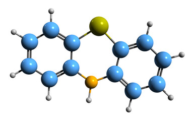  3D image of Phenothiazine skeletal formula - molecular chemical structure of Thiodiphenylamine isolated on white background
- 553337957