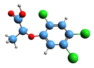  3D image of Fenoprop skeletal formula - molecular chemical structure of  phenoxy herbicide isolated on white background
