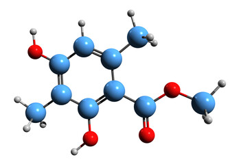 Obraz premium 3D image of fiscianin skeletal formula - molecular chemical structure of oak moss phytochemical isolated on white background 