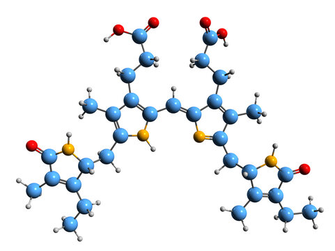  3D image of Phycourobilin skeletal formula - molecular chemical structure of  plant pigment isolated on white background