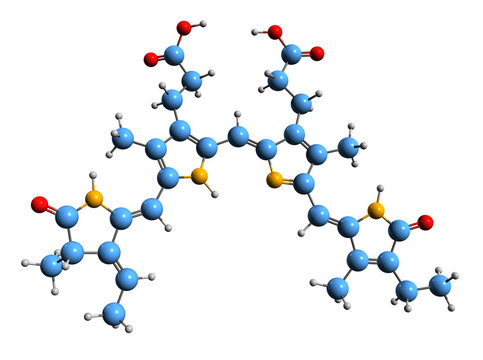  3D image of Phycocyanobilin skeletal formula - molecular chemical structure of  blue phycobilin isolated on white background

