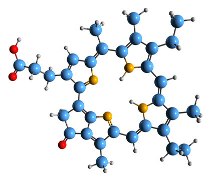  3D image of Phytoporphyrin skeletal formula - molecular chemical structure of Phylloerythrin isolated on white background