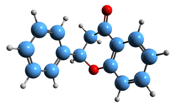 3D image of Flavanone skeletal formula - molecular chemical structure of  phytochemical isolated on white background