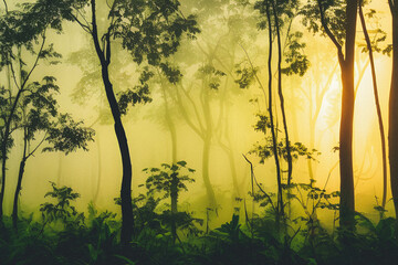 Landscape of a Jungle wooded area background created using Generative AI