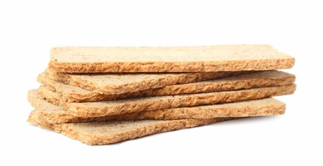 Fototapeta na wymiar Stack of fresh rye crispbreads isolated on white