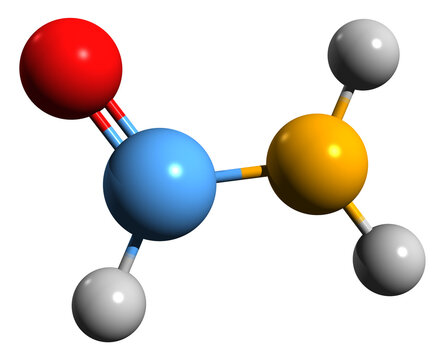  3D image of Formamide skeletal formula - molecular chemical structure of Carbamaldehyde isolated on white background
