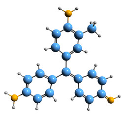  3D image of Fuchsine skeletal formula - molecular chemical structure of  rosaniline hydrochloride isolated on white background
