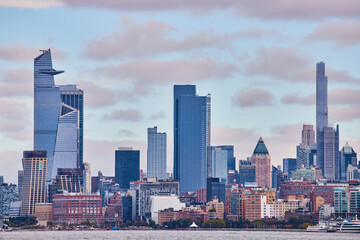 Beautiful detail of New York City skyline by river from New Jersey
