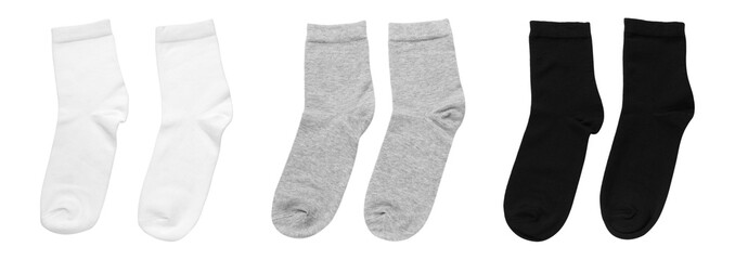 Set with different socks on white background. Banner design