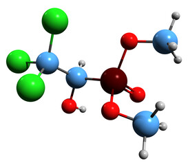 Obraz premium 3D image of Metrifonate skeletal formula - molecular chemical structure of trichlorfon isolated on white background 