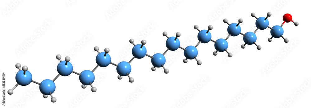 Sticker  3D image of Cetyl alcohol skeletal formula - molecular chemical structure of Hexadecanol isolated on white background
