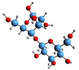  3D image of Cellobiose skeletal formula - molecular chemical structure of  disaccharide isolated on white background