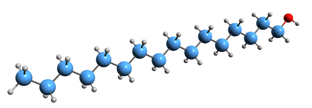  3D image of Cetyl alcohol skeletal formula - molecular chemical structure of Hexadecanol isolated on white background
