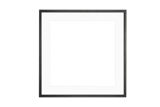 Thin square black frame with white mat isolated