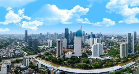 Fototapeta premium Panoramic view of Jakarta, the capital city of indonesia. Jakarta is the largest city in Southeast Asia. 