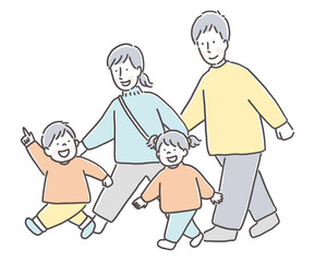 お出かけを楽しむ四人家族