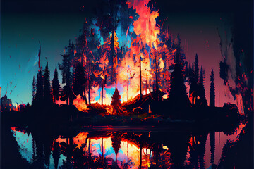 Forest fire glitch art generative art