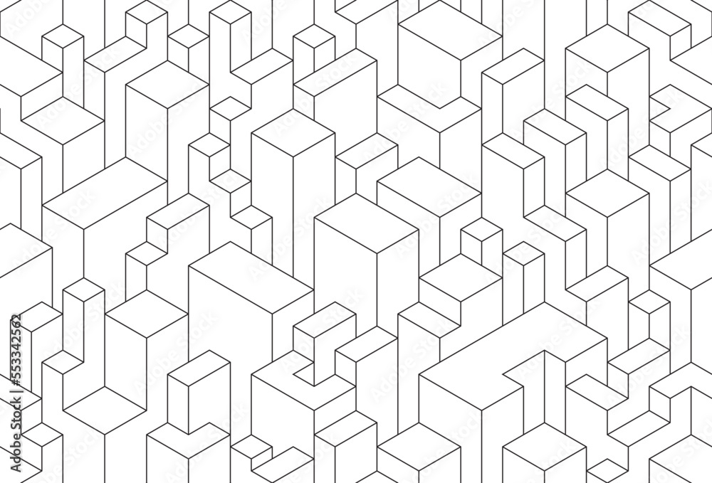 Poster Seamless design abstract urban building line drawing. 3D illustration linear drawing architecture modern abstract background. 