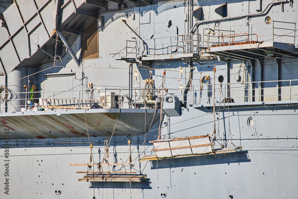 Wall mural side detail of platforms on aircraft carrier american military ship for navy