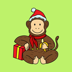 Colorfull Cute Monkey Christmas cartoon character