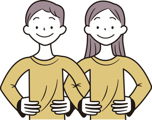 腕を組むアジア人の男性と女性のイラスト素材