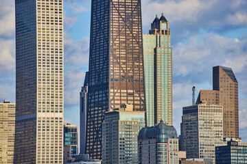 Fototapeta na wymiar Chicago downtown cluster of skyscrapers in morning light