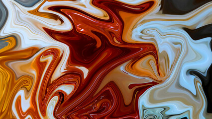 Liquid abstract background with the main composition of white, red, orange, and a little black.