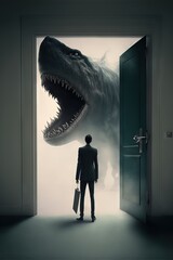 Man Behind a Big Scary Door, Ready to an Intense and Hard Meeting
