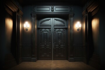 Fototapeta na wymiar Big Black Mysterious Door, Hidding Secrets Behind It