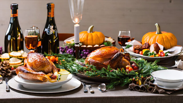 thanksgiving country dinner, Christmas dinner, Thanksgiving, Turkey, Generative AI