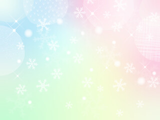 雪の結晶とカラフルで幻想的なキラキラの背景
