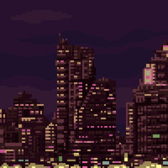Obraz premium pixel art city building night