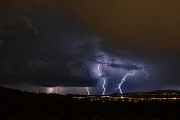 Night time lightning storm over Tucson, Arizona