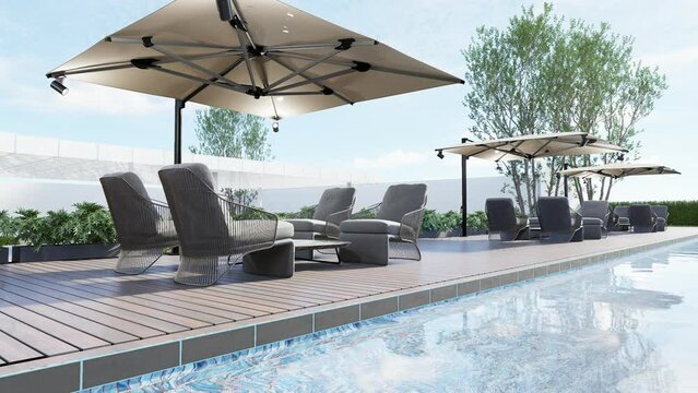 pool side 3d animation walkthrough
