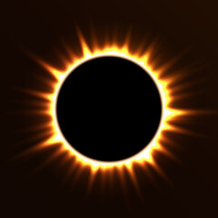 Solar eclipse and dark sky. The moon blocks the sun. Vector Illustration