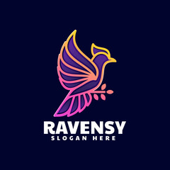 Obraz premium Vector Logo Illustration Raven Gradient Line Art Style
