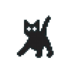 Fototapeta na wymiar Black cat, pixel art meme