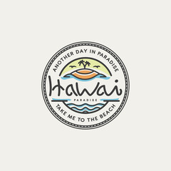 beach hawaii paradise stamp logo design