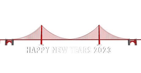 golden gate bridge HAPPY NEW YEAR 2023 with white background