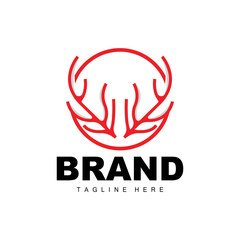 Deer Antler Logo, Antler Icon Illustration, Christmas Santa Animal Vector, Brand Design