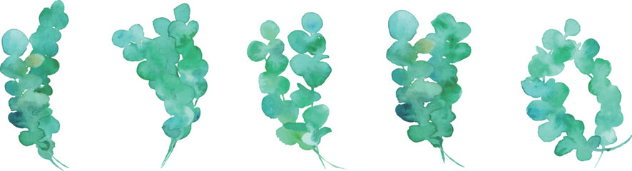 水彩画。水彩タッチの緑の植物ベクターイラスト。エレガントな水彩植物装飾イラスト。
Watercolor painting. Green plant vector illustration with watercolor touch. Elegant watercolor plant decoration illustration.