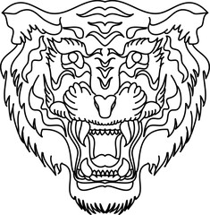 Tiger face sticker vector.Tiger head traditional tattoo.Vector of Japanese tiger for sticker or printing on T-shirt.lion face.