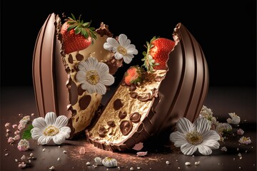 Obraz na płótnie Canvas Strawberries composed with silk and luxury chocolate.